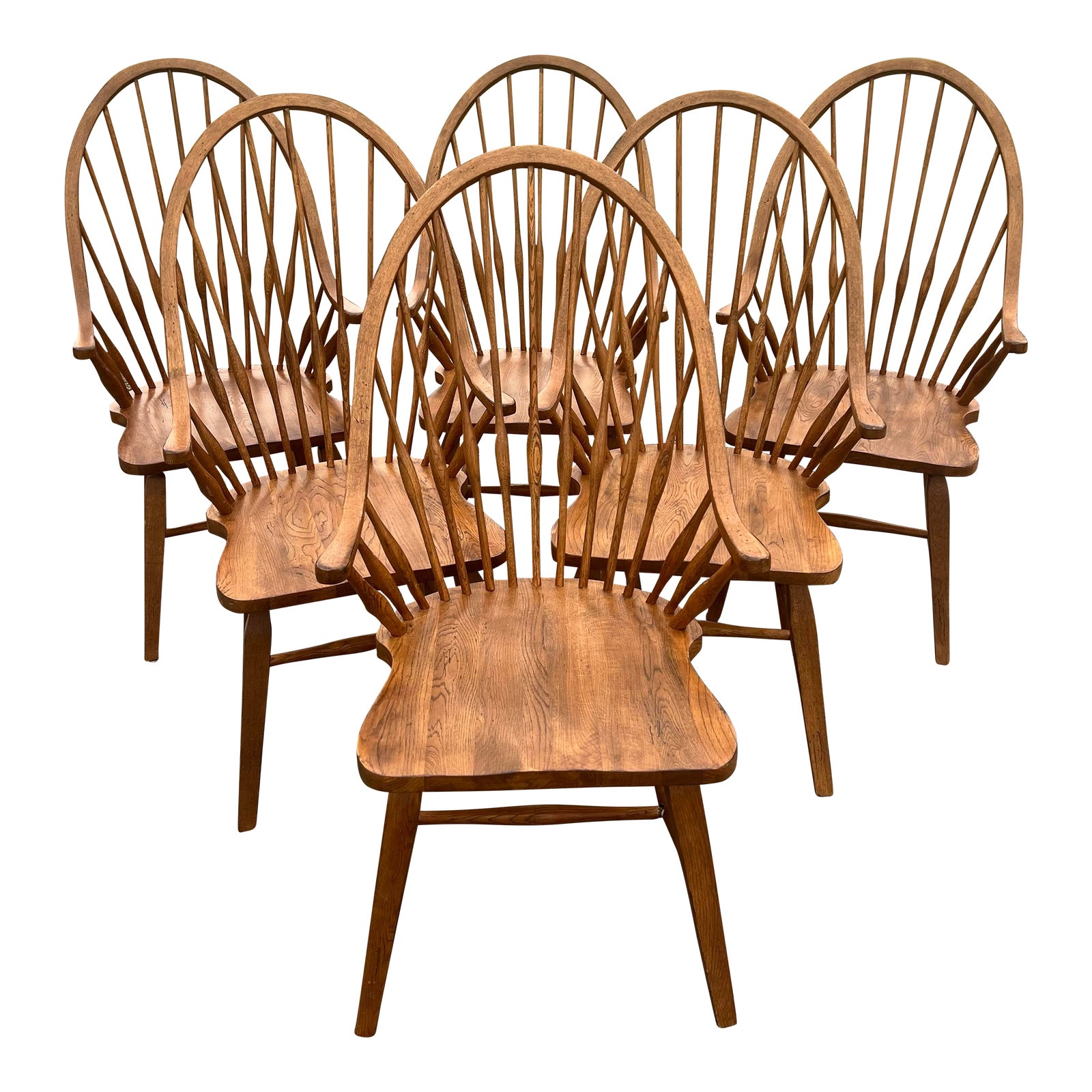 Broyhill Attic Heirlooms Oak Farmhouse WIndsor Chairs Set of 6 Chairish