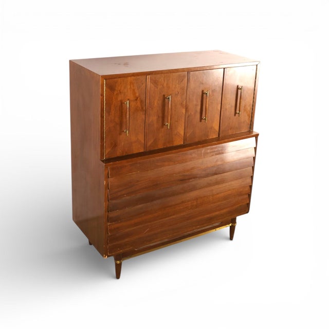 American of Martinsville American of Martinsville Dania Highboy Dresser With Doors, C. 1960s For Sale - Image 4 of 12
