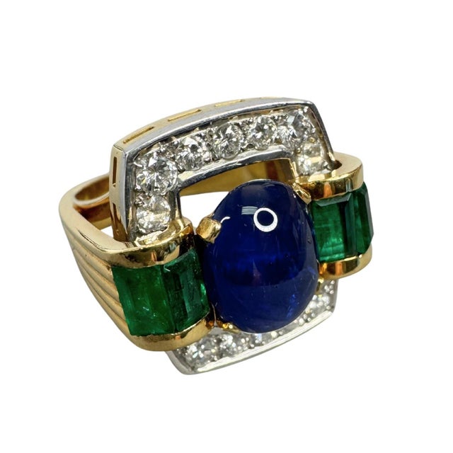 4.35 CTW Vintage No Heat Burmese Sapphire & Diamond 18k Gold Ring, Size 6 For Sale - Image 4 of 9