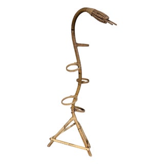 Sculptural Bamboo Plant Stand with Rattan Holder, 1960s For Sale