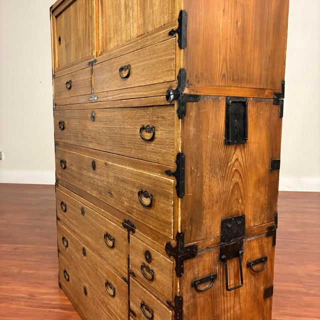 Early 20th Century Antique Japanese Three-Section Kiri Tansu Chest For Sale - Image 5 of 14