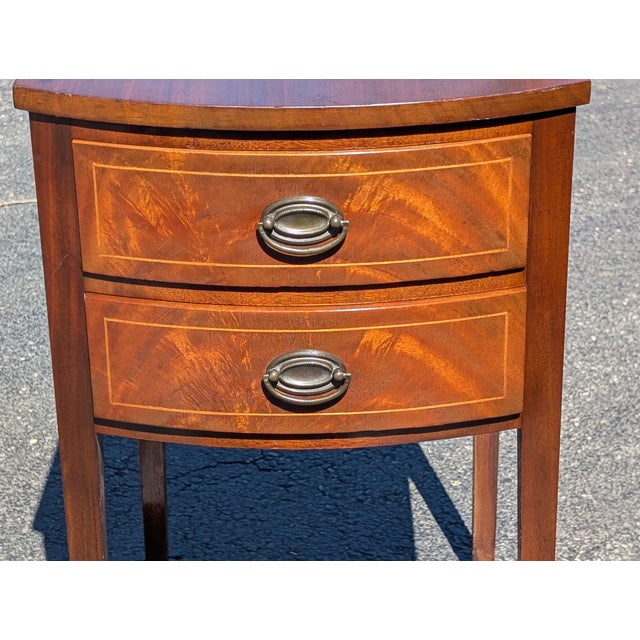 Wood Vintage Bow Front Mahogany Two Drawer Side Table/Nightstand For Sale - Image 7 of 13
