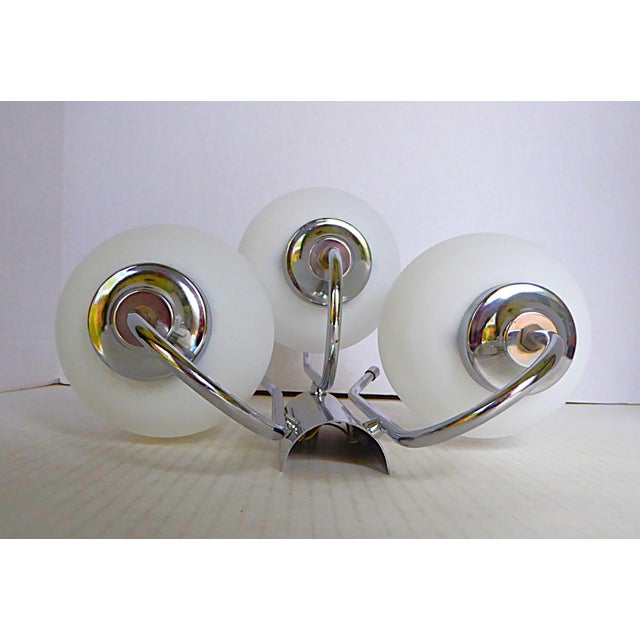 1960s Mid Century Modern 3- Light Chrome Wall Light W. Satin Glass Globes, Spain For Sale - Image 4 of 15