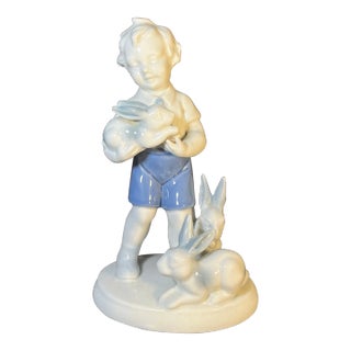 Vintage Gerold Porzellan Figurine, Boy With Rabbits (Bavaria) For Sale