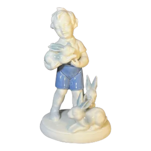 Vintage Gerold Porzellan Figurine, Boy With Rabbits (Bavaria)