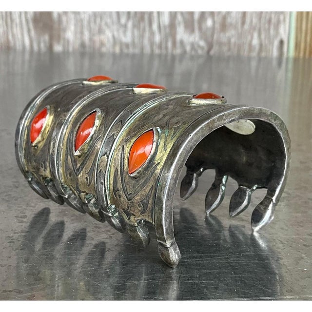 Mid-Century Modern Vintage Carnelian Gilt Silver Turkoman Cuff For Sale - Image 3 of 12