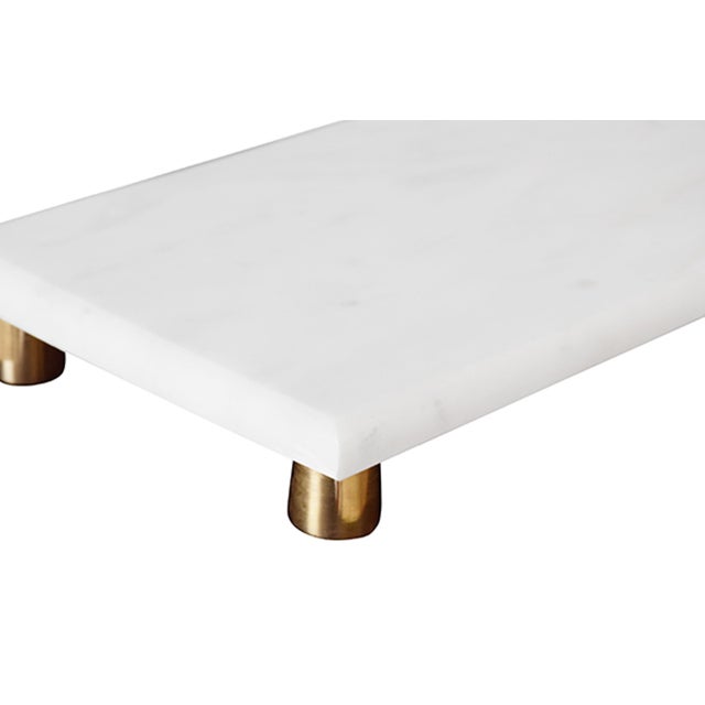 Worlds Away Matthew Izzo Home - Beck White Marble Tray With Brass Feet For Sale - Image 4 of 4