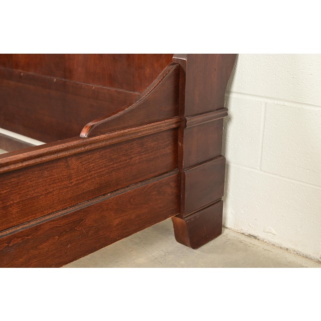 Grange Style French Louis Philippe Carved Cherry Wood King Size Sleigh Bed For Sale - Image 9 of 13