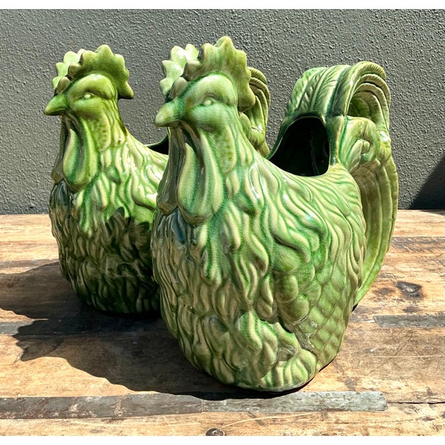 Vintage Glazed Ceramic Rooster Cache Pot For Sale In West Palm - Image 6 of 12