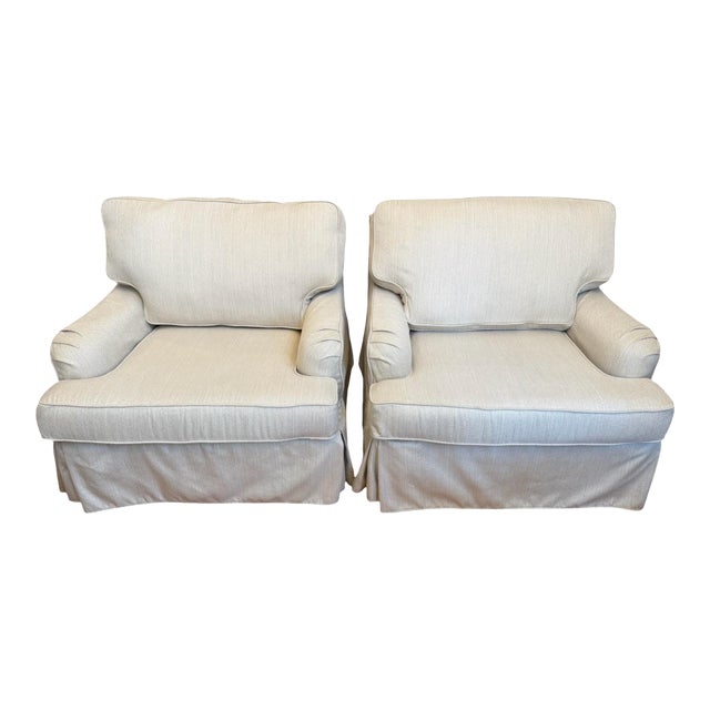 Pottery Barn SoMa Hawthorne English Slip Cover Club Chair - A Pair For Sale