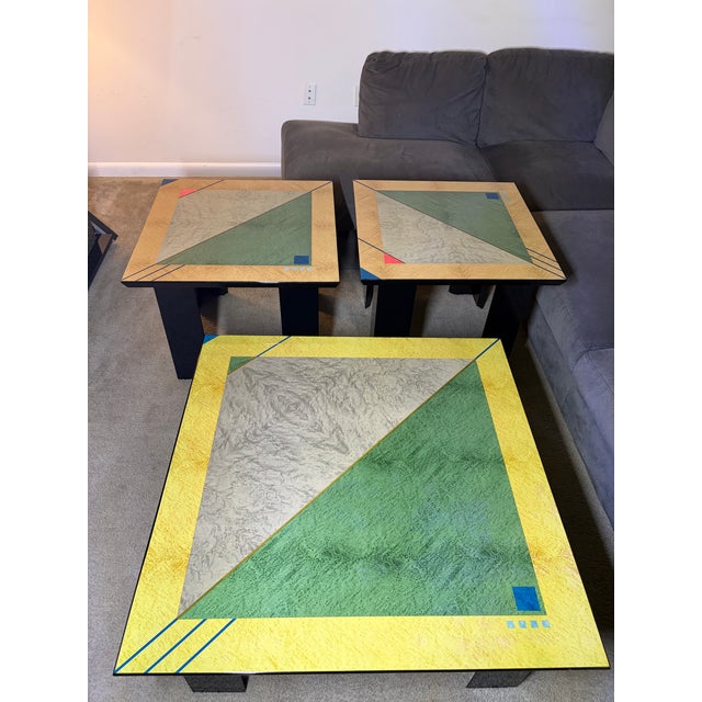Rare Vintage Alf Italia Postmodern Geometric Coffee & Side Table Set (3 Pieces) For Sale - Image 11 of 11