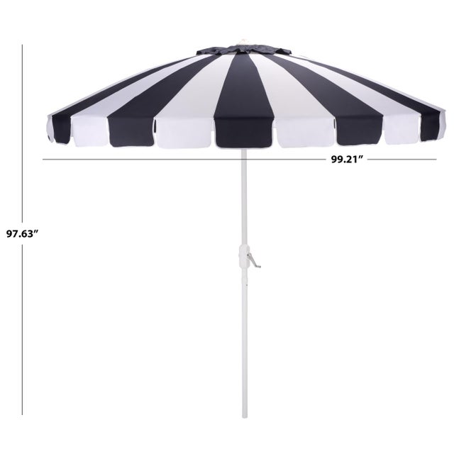 Transform your outdoor space with the stunning Buti 9 ft crank umbrella. This navy striped beauty, paired with a sleek...
