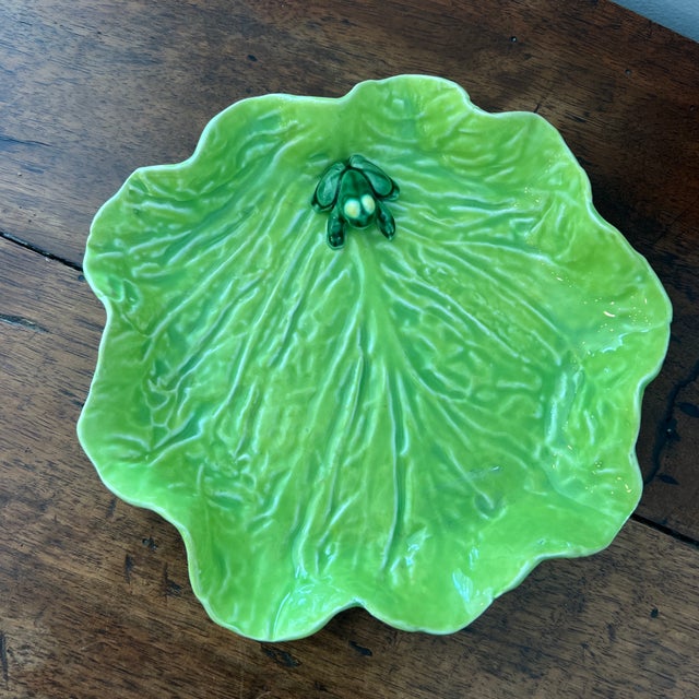 French Vintage French Py Green Ceramic Lily Pad Decorative Plate For Sale - Image 3 of 5