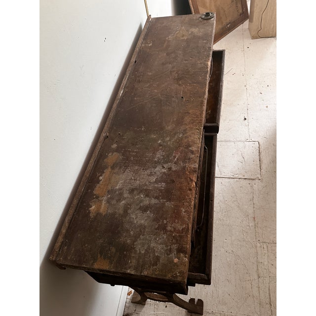 Antique Distressed Industrial Work Table or Console Leiman Brothers For Sale In New York - Image 6 of 12