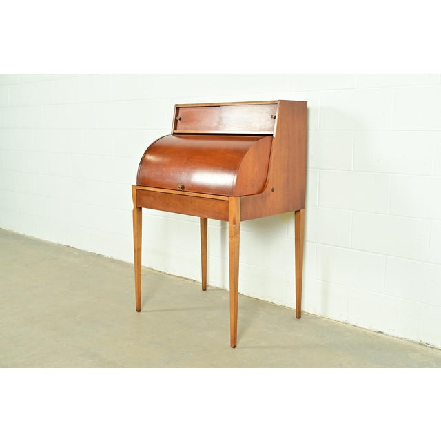 Drexel John Van Koert for Drexel Mid-Century Modern Sculpted Cherry Wood Roll Top Desk, 1959 For Sale - Image 4 of 18