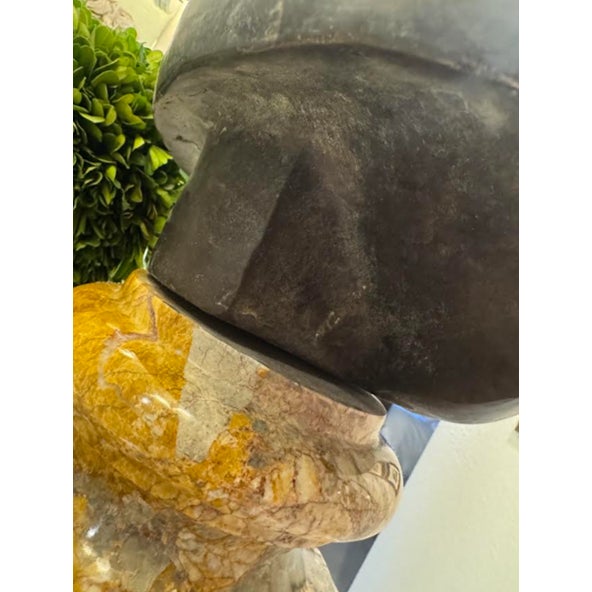 Stone Grand Tour Style Patinated Bronze Benevento Head Bust on Giallo Siena Marble Base For Sale - Image 7 of 7