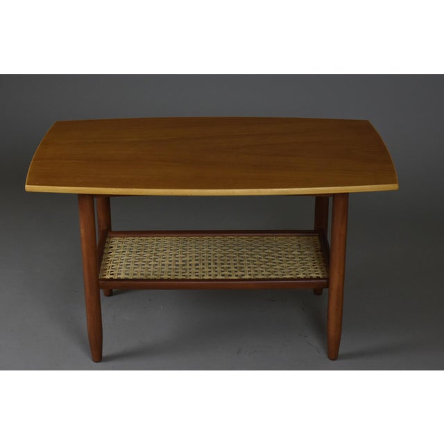 Mid-Century Modern Scandinavian Modern Coffee Table with Rattan Shelf, 1960s For Sale - Image 3 of 11