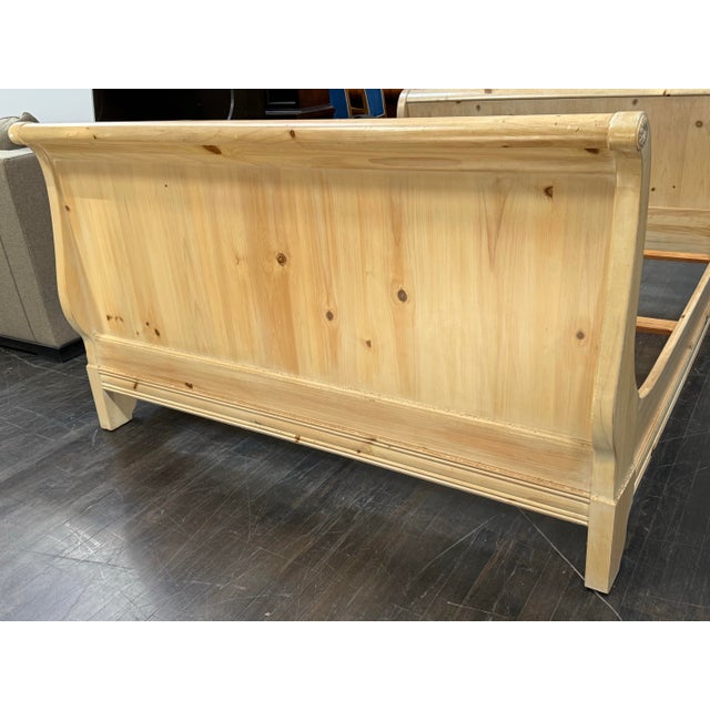 Wood Queen Size Macys Pine Wood Sleigh Bed For Sale - Image 7 of 12