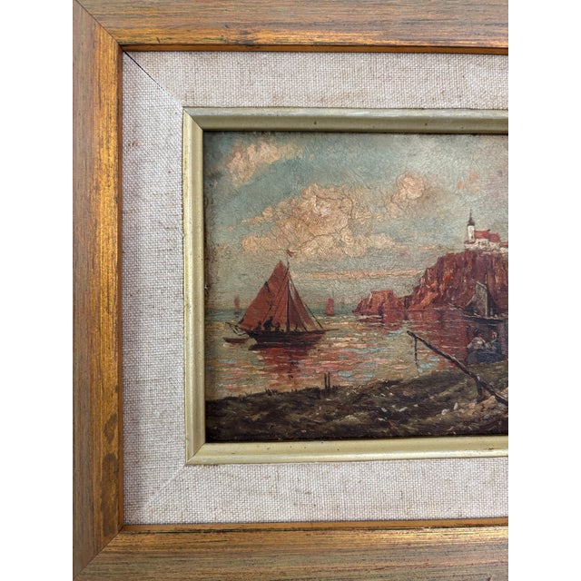 Wood Antique 20th Century European Coastal Seascape Oil Painting - Framed For Sale - Image 7 of 8