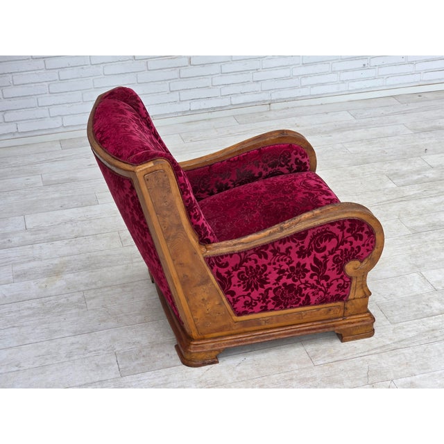 Danish Relax Armchair in Red Furniture Velour and Oak Wood, 1950s For Sale - Image 13 of 18