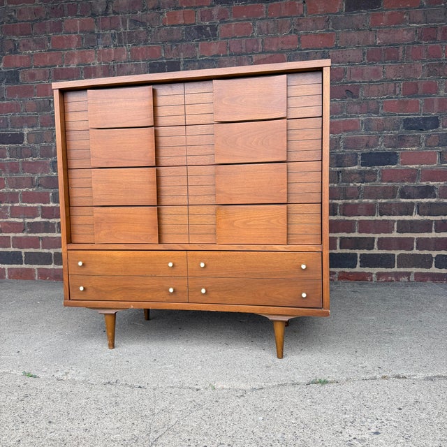 1960s Johnson Carper Mid-Century Modern Walnut Highboy Dresser For Sale - Image 9 of 12