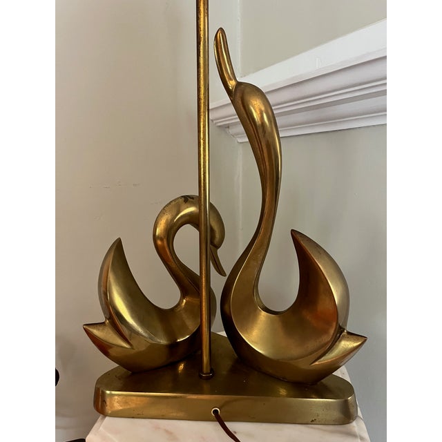 Vintage Italian brass swan beautiful table lamp. A high quality, heavy polished brass lamp.