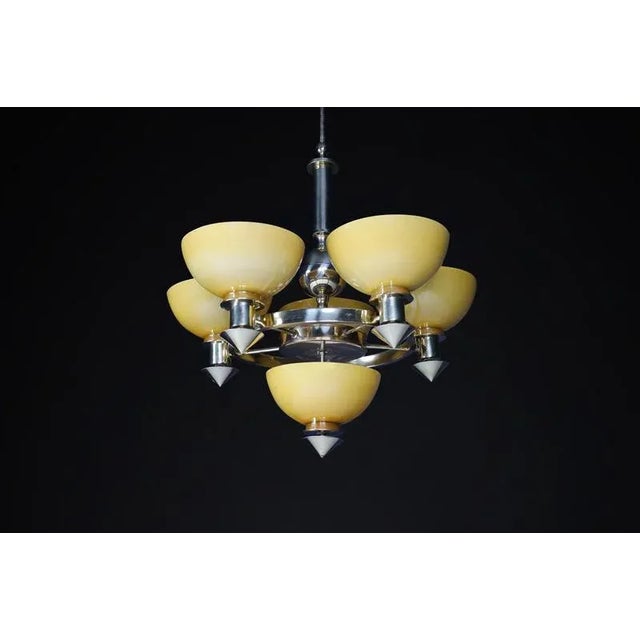 Sculptural Italian Chandelier in Brass & Amber-Gold Opaline Glass, 1970s For Sale - Image 17 of 18