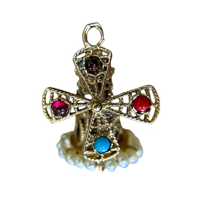 Antique 14k Yellow Gold Multi Gem Windmill Pendant For Sale - Image 4 of 6