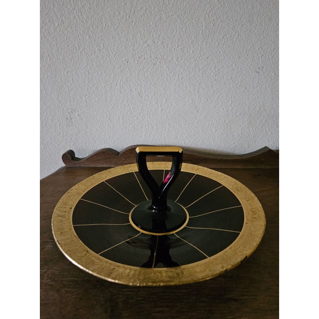 Eggplant Mid 19th Century Vintage Violet Glass Tray With Gold Trim For Sale - Image 8 of 11