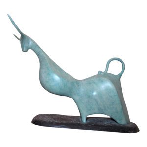 1980s Large Modern Itzik Benshalom Bull Figural Marble Patinated Bronze Statue #8/9