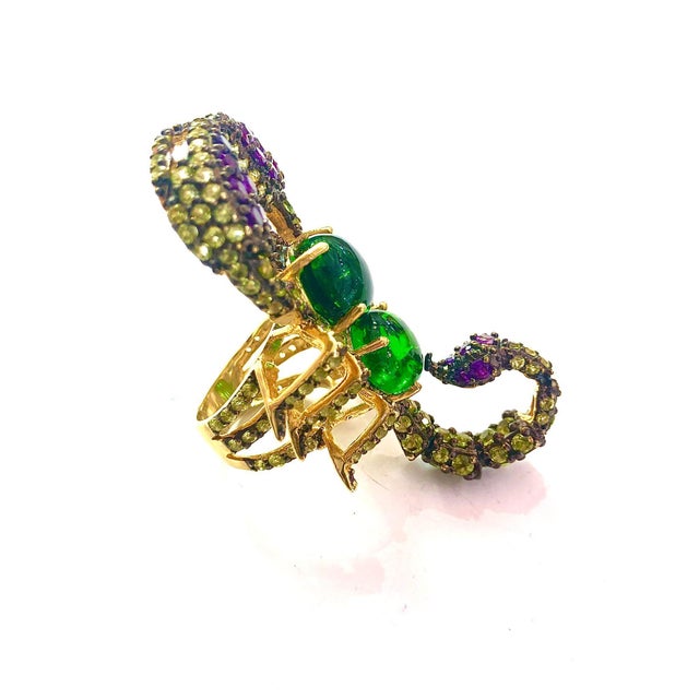 Bochic "Orient" Green Diopside, Sapphire & Peridot Ring Set 18K Gold&Silver For Sale - Image 10 of 18