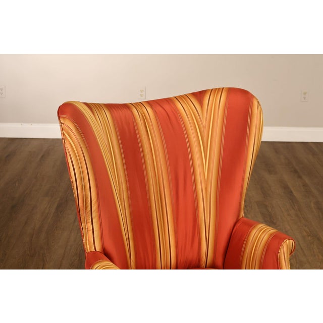 Textile Custom Quality Pair Of Mahogany Fanback Wing Chairs For Sale - Image 7 of 18