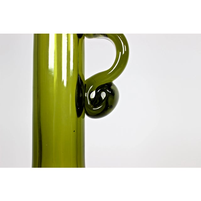 Green 1960's Hand Blown Green Glass Decanter With Flame Tip Stopper For Sale - Image 8 of 11