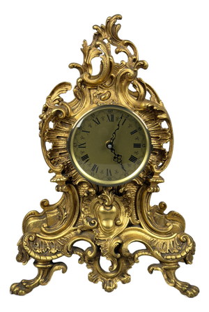 Antique Louis XV Rococo Quartz Gilded Brass Mantel Clock, 1900s