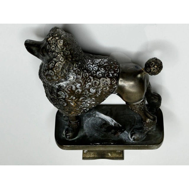 Circa 1940s Art Deco Small Bronze Model Poodle Dog Classic Car Mascot For Sale - Image 9 of 11