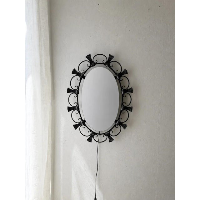 Illuminated Wrought Iron Wall Mirror from Hillebrand, 1980s For Sale - Image 3 of 11