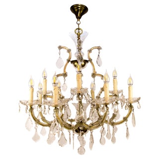Thirteen-Light Crystal Chandelier in the Style of Maria Theresa, 1950s For Sale