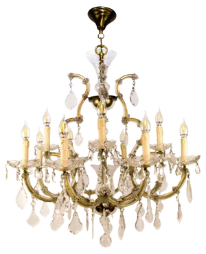 Thirteen-Light Crystal Chandelier in the Style of Maria Theresa, 1950s