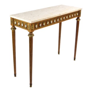 Louis XV Console Hall Table Ormolu Mounts Porcelain Medallions Marble Top For Sale