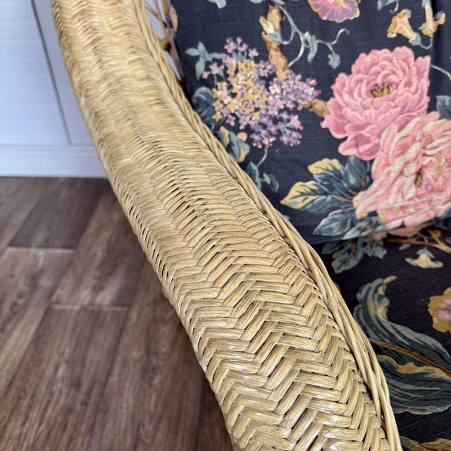 Pair Vintage Wicker Lounge Chairs W/ Floral Cushions For Sale - Image 12 of 12