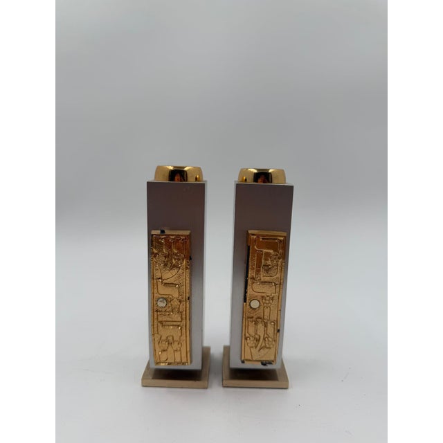 Mid-Century Jerusalem RD Candlesticks in 24k Gold Plate & Silver Plate from Oppenheim, Set of 2, in Worn conditions....