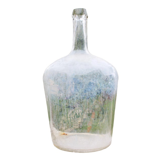 Vintage French Aged Glass Oil Bottle 20" For Sale
