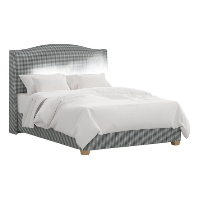 Stoffer Home x Cloth & Company Julia Wingback Bed in Denim Blue Mini Gingham, Full/Double For Sale