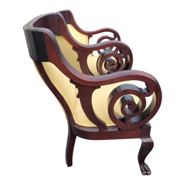 Wood 19th Century Walnut Empire Bedroom Chair Claw Feet-Newly Upholstered & Restored For Sale - Image 7 of 16