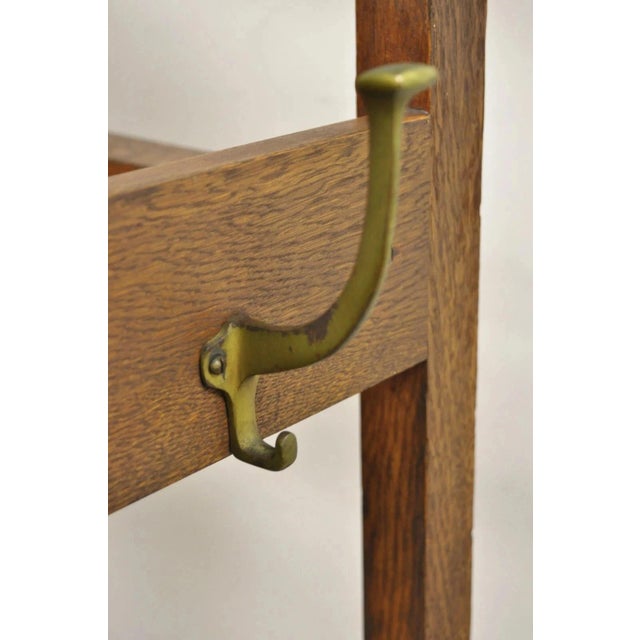 Antique Mission Arts & Crafts Oak Wood Coat Hook Hall Tree Umbrella Stand For Sale - Image 11 of 12