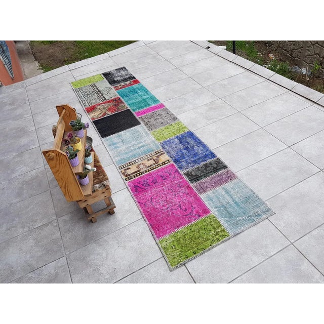 Pink Mid 20th Century Bohemian Anatolian Wool Runner Rug For Sale - Image 8 of 10