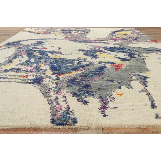 Beige Vintage Modern Moroccan Ornithology Rug - 10'06 X 13'03 For Sale - Image 8 of 11