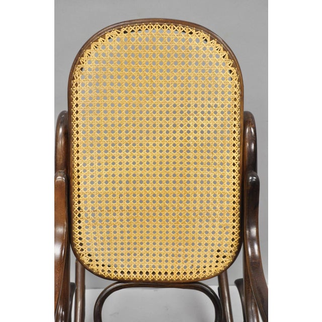 Mid 20th Century Vintage Mid Century Modern Thonet Style Bentwood & Cane Rocker Rocking Chair (A) For Sale - Image 5 of 18