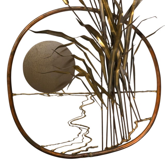 MCM Cattails Wall Sculpture Brutalist Vintage 34 Inch Large Art Copper Brass For Sale - Image 11 of 18
