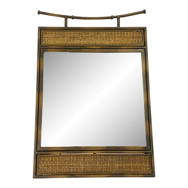 1980s Mid-Century Ming Style Chinoiserie Metal Faux Bamboo Wall Mirror For Sale